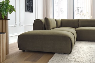 Canapé d'angle modulable et 2 poufs Jeanne - Vert - 5 places - En tissu velours