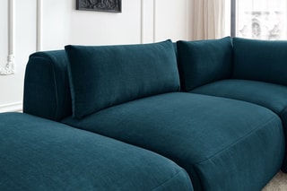 Canapé d'angle modulable et 2 poufs Jeanne - Bleu foncé - 5 places - En tissu velours