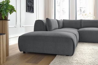 Canapé d'angle modulable et 2 poufs Jeanne - Gris foncé - 5 places - En tissu velours