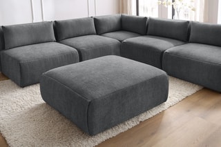 Canapé d'angle modulable et pouf Jeanne - Gris foncé - 6 places - En tissu texturé