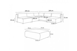 Canapé d'angle modulable et pouf Jeanne - Gris foncé - 6 places - En tissu texturé