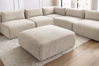 Canapé d'angle modulable et pouf Jeanne - Beige - 6 places - En tissu texturé