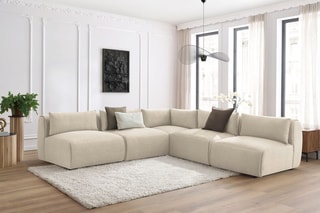 Canapé d'angle modulable Jeanne - Beige - 5 places - En tissu velours