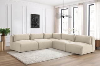 Canapé d'angle modulable Jeanne - Beige - 5 places - En tissu velours