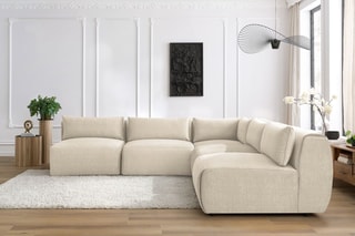 Canapé d'angle modulable Jeanne - Beige - 5 places - En tissu velours