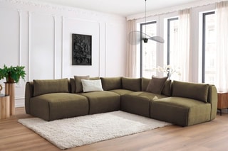 Canapé d'angle modulable Jeanne - Vert - 5 places - En tissu velours