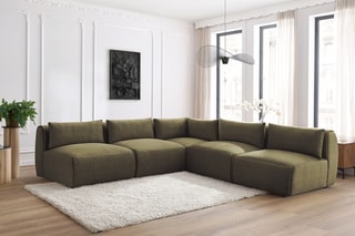 Canapé d'angle modulable Jeanne - Vert - 5 places - En tissu velours