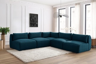 Canapé d'angle modulable Jeanne - Bleu foncé - 5 places - En tissu velours