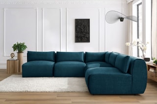 Canapé d'angle modulable Jeanne - Bleu foncé - 5 places - En tissu velours