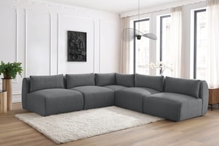 Canapé d'angle modulable Jeanne - Gris foncé - 5 places - En tissu velours