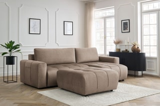 Canapé d'angle réversible convertible avec pouf Arsene - Taupe - Couchage 232 x 135 cm