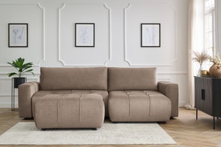 Canapé d'angle réversible convertible avec pouf Arsene - Taupe - Couchage 232 x 135 cm