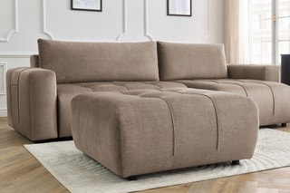 Canapé d'angle réversible convertible avec pouf Arsene - Taupe - Couchage 232 x 135 cm