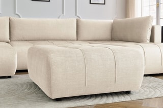 Canapé d'angle gauche panoramique convertible avec pouf Arsene - Beige - Couchage 135 x 325 cm