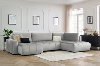 Canapé d'angle gauche panoramique convertible Arsene - Gris clair - Couchage 135 x 325 cm