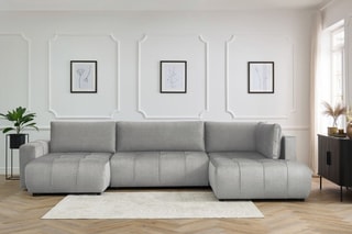 Canapé d'angle gauche panoramique convertible Arsene - Gris clair - Couchage 135 x 325 cm