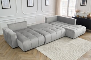 Canapé d'angle gauche panoramique convertible Arsene - Gris clair - Couchage 135 x 325 cm