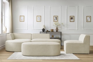 Canapé d'angle gauche modulable, chauffeuse et pouf  Rousseau - Beige