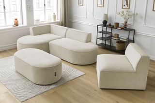Canapé d'angle gauche modulable, chauffeuse et pouf  Rousseau - Beige