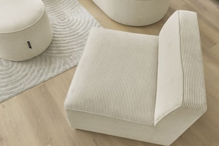Canapé d'angle gauche modulable, chauffeuse et pouf  Rousseau - Beige