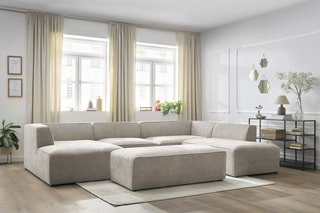 Canapé d'angle gauche panoramique et pouf Megeve - Beige