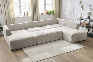 Canapé d'angle gauche panoramique et pouf Megeve - Beige