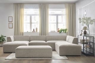 Canapé d'angle gauche panoramique et pouf Megeve - Beige