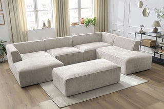 Canapé d'angle gauche panoramique et pouf Megeve - Beige