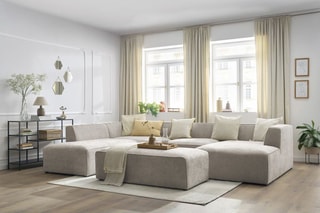 Canapé d'angle droit panoramique et pouf Megeve - Beige