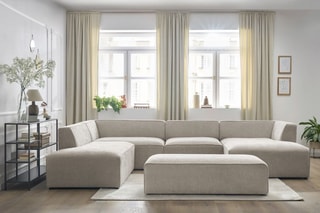 Canapé d'angle droit panoramique et pouf Megeve - Beige