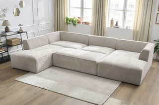 Canapé d'angle droit panoramique et pouf Megeve - Beige