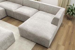 Canapé d'angle droit panoramique et pouf Megeve - Beige