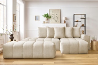 Canapé d'angle droit et pouf Mont-Blanc - 
Beige