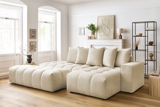 Canapé d'angle droit et pouf Mont-Blanc - 
Beige