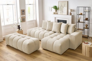 Canapé d'angle droit et pouf Mont-Blanc - 
Beige