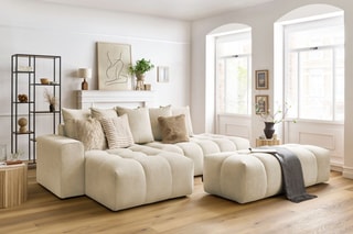 Canapé d'angle gauche et pouf Mont-Blanc - 
Beige