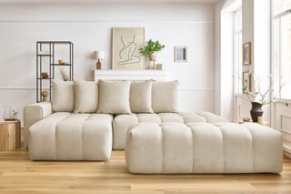 Canapé d'angle gauche et pouf Mont-Blanc - 
Beige