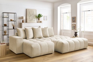 Canapé d'angle gauche et pouf Mont-Blanc - 
Beige