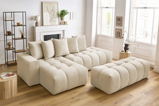 Canapé d'angle gauche et pouf Mont-Blanc - 
Beige