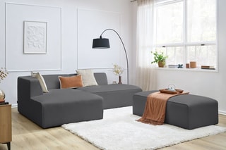 Canapé d'angle gauche modulable et pouf Megeve - Gris foncé