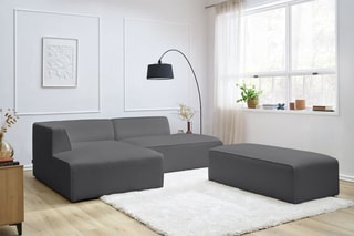Canapé d'angle gauche modulable et pouf Megeve - Gris foncé