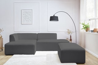 Canapé d'angle gauche modulable et pouf Megeve - Gris foncé