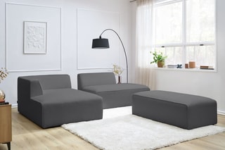 Canapé d'angle gauche modulable et pouf Megeve - Gris foncé