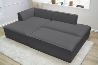 Canapé d'angle gauche modulable et pouf Megeve - Gris foncé