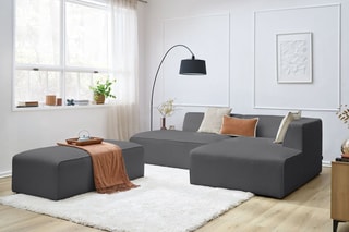 Canapé d'angle droit modulable et pouf Megeve - Gris foncé
