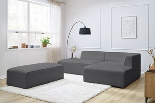 Canapé d'angle droit modulable et pouf Megeve - Gris foncé