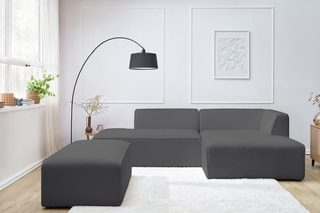 Canapé d'angle droit modulable et pouf Megeve - Gris foncé