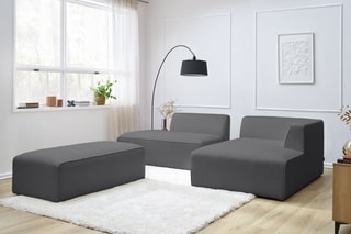 Canapé d'angle droit modulable et pouf Megeve - Gris foncé