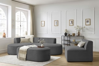 Canapé d'angle gauche modulable, chauffeuse et pouf  Rousseau - Gris foncé