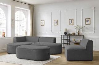 Canapé d'angle gauche modulable, chauffeuse et pouf  Rousseau - Gris foncé